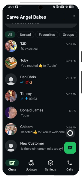 Crave Angel Bakes Inbox screen