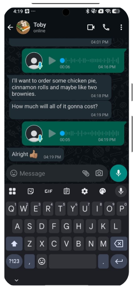 Crave Angel Bakes Order Chat screen