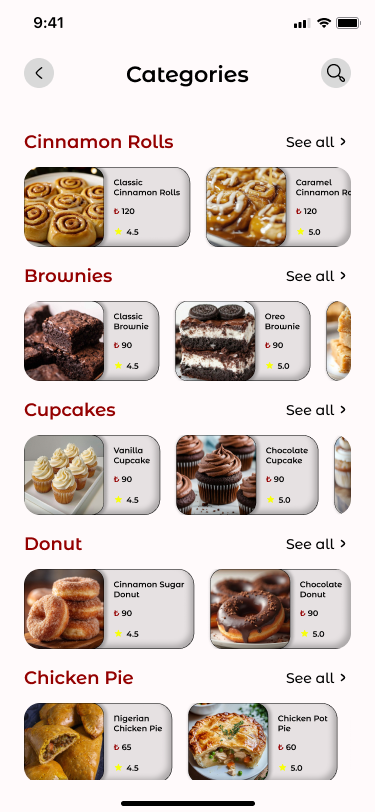 Crave Angel Bakes Categories screen
